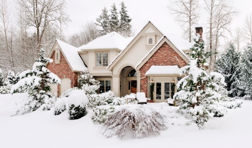 Suburban house in the snow